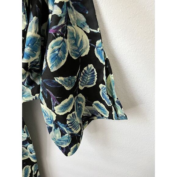Runway Ready black green leaf‎ print smock wide leg polyester jumpsuit M Romper - Picture 3 of 8
